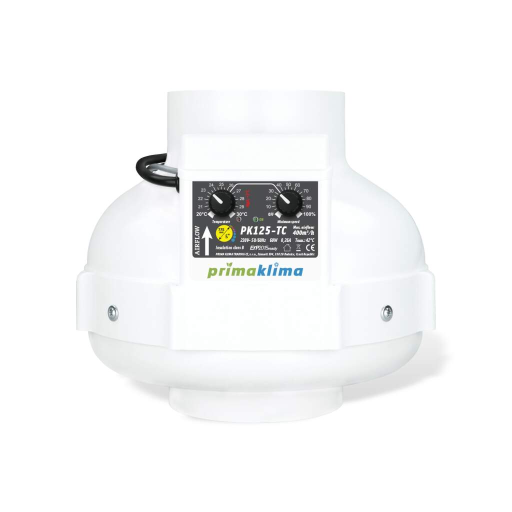 Rohrventilator Vergleich: Prima Klima PK125-TC, Ø 125mm, max 400 m³/h, 60 W, Temperatur geregelt